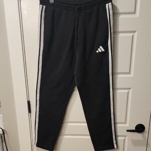 Adidas Men's Black Joggers with White Stripes